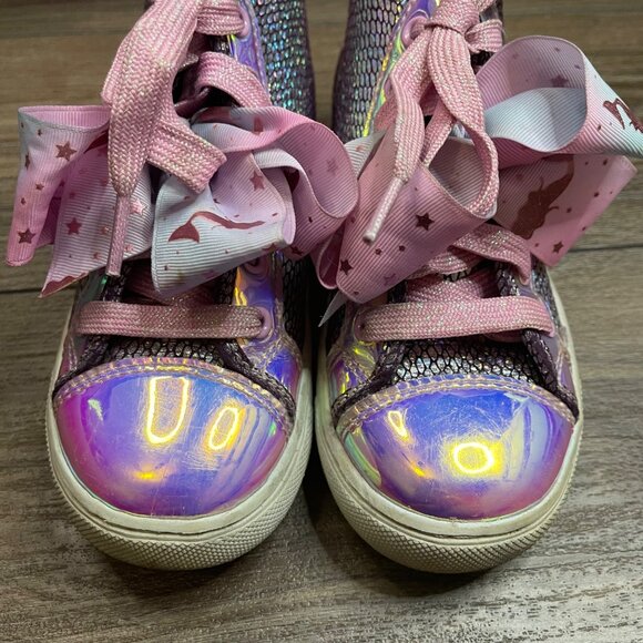 Jojo Siwa Mermaid Shimmer High Top Shoes Girls Sz. 1 Lace Up Sneakers Bow Accent - Picture 6 of 9